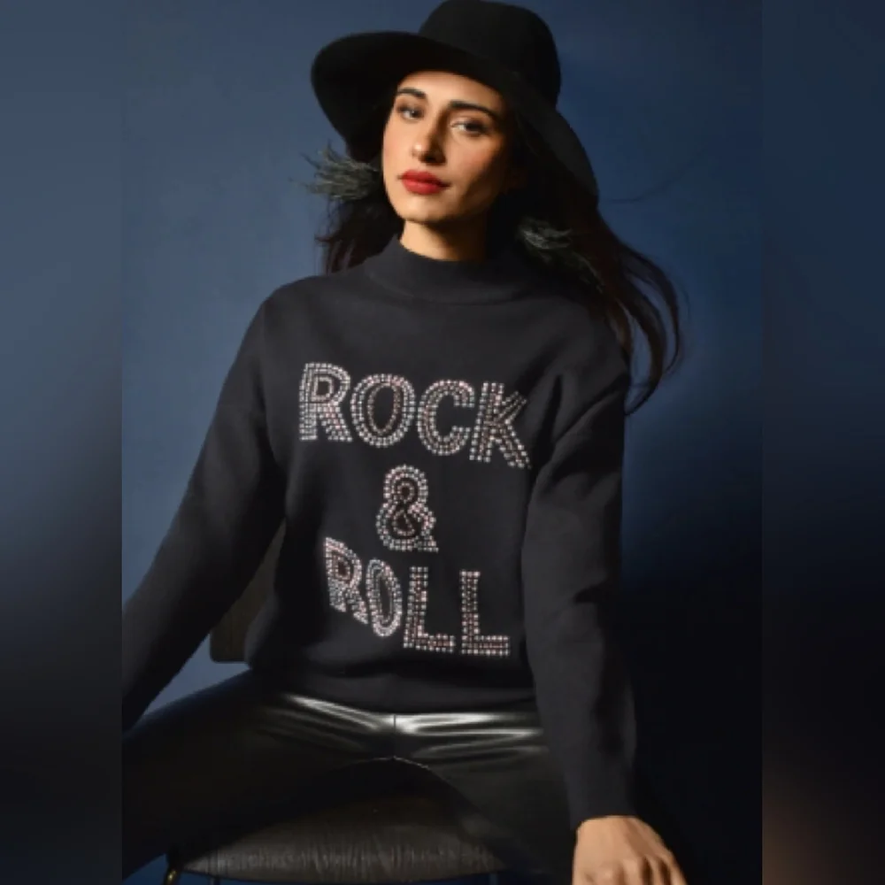 Frank Lyman Design Black Rock & Roll  Sweater - Picture 2 of 5